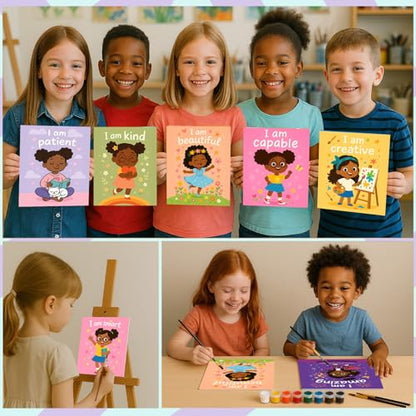 12Pcs Pre Drawn Canvas for Painting Kids 8x10 Black Girl Sip and Painting Kit for Kids Family & Friends Beginner Canvas Art Supplies Party Favors Activities Gifts for Kids Inspirational Art Set - style: Inspirational Girl