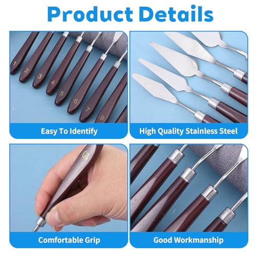 27-Piece Stainless Steel Palette Knife Set with Wood Handle - Professional Paint Spatula Kit for Acrylic, Oil Painting, Canvas Texturing & Color Mixing