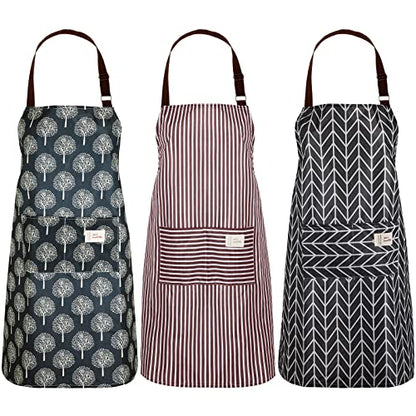 SATINIOR 3 Pieces Waterproof Bib Apron with 2 Pockets Adjustable Cooking Kitchen Apron for Women Men Chef BBQ Baking Cleaning - color: Black, Coffee and Grey