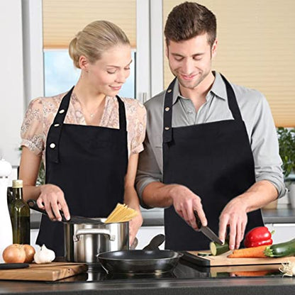 Kitchen Cooking Apron for Women Men with Big Pockets Canvas Waterproof Aprons for Server Pottery Artist Chef Apron - color: Black