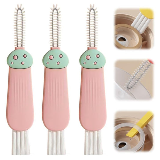3 in 1 Cup Lid Cleaning Brush, 2025 New Multifunctional Cleaning Brush Crevice Cleaner Brush for Bottle Gap Tight Spaces, 3 in 1 Portable Cup Lid Cleaner with Brush (Pink) - color: Pink