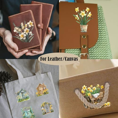ZMRU 24 Sheets of Watercolor Style Rub on Transfers for Crafts - Perfect for Glass, Porcelain, Leather, Canvas, and Fabric Projects - IOD Transfers Included,3 * 3inch (Yellow Daffodil) - style: Yellow Daffodil