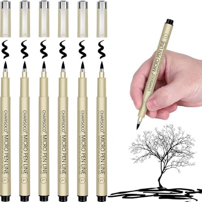L Micro Pen, 6 Pack Black Fine Point Pen with Waterproof Archival Ink, 2-5mm Fineliner Ink Pens for Artist Illustration, Sketching, Anime, Manga, Technical Drawing and Scrapbooking-L - color: Black, style: 【L】
