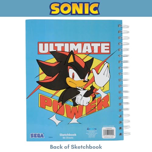 Sonic The Hedgehog Sketchbook for Kids with Washable Markers, 86 Blank Pages Spiral Bound, Sonic and Shadow - color: Sonic