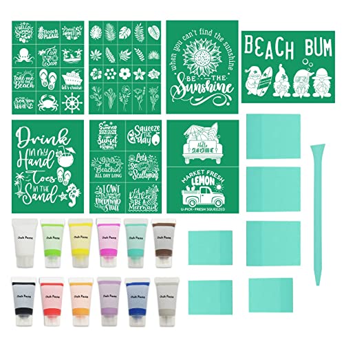 DGAGA 26PCS Silk Screen Stencils and Chalk Paste,Summer Self Adhesive Silk Screen Stencils Reusable,Sea Ocean Mesh Stencil for Chalk Paint Screen Printing Stencils for Painting on Wood,Wall,Fabric - color: 26pcs stencils and chalk paste