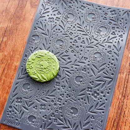 Polymer Clay Texture Mat - Halloween Floral Skull Texture Sheets for Polymer Clay Earrings or Jewelry Crafts Making - style: Skull and Flowers
