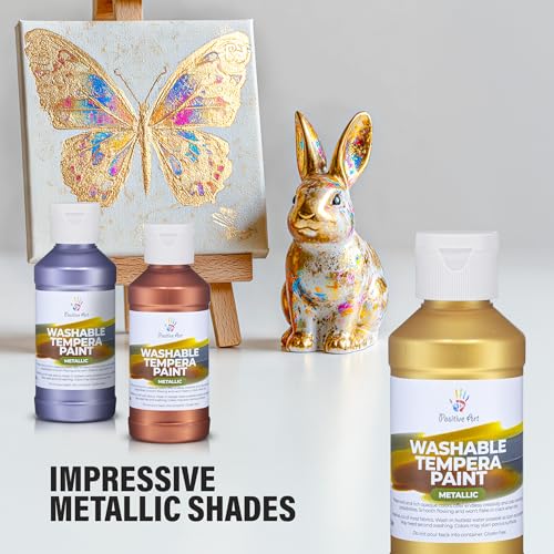 Metallic Washable Tempera Paint – 6 Shimmer Colors, 4 fl oz Bottles, Non-Toxic Kid-Safe School & Craft Paint, Easy Cleanup, Classroom Art Supplies, Made in USA - color: Metallic
