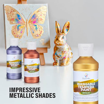 Metallic Washable Tempera Paint – 6 Shimmer Colors, 4 fl oz Bottles, Non-Toxic Kid-Safe School & Craft Paint, Easy Cleanup, Classroom Art Supplies, Made in USA - color: Metallic