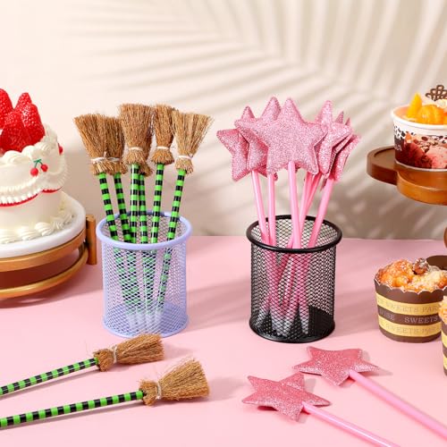 36 Pack Witch and Princess Party Favors Including Witch Broom Pens and Pink Star Ballpoints Pink and Green Favors for Halloween Party Supplies Decorations Goodie Bag