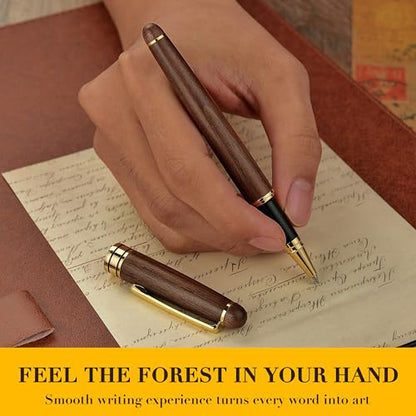 BEILUNER Luxury Personalized Wood Ballpoint Pen Writing Set,Walnut-Elegant Fancy Nice Gift Pen Set for Signature Executive Business Office Supplies - Christmas Gift Boxed with Extra Refills (Black) - color: ,Walnut(Personalized)