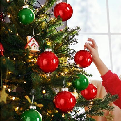 Baderke 12 Pcs Christmas Hanging Clear Plastic Fillable Ornaments with 6 Paint, 12 Glitters, Stick and Mixing Cups DIY Christmas Ornament Balls for Tree Hanging Decorations