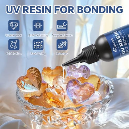 UV Resin with Light 100g,Fast Curing & Bonding UV Resin and 395nm UV Flashlight for Beginner,UV Glue for Bonding Jewelry,Plastic and Glass Repairs（50g*2） - size: 100g