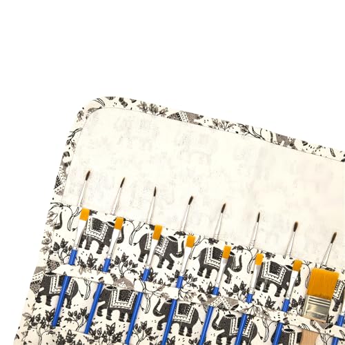 Funny live Paint Brush Holder Art Supplies, Artist Paint Brush & Storage Organizer Roll-Up Case Bag, Protect Acrylic Oil Watercolor Paintbrushes (Gray Baby Elephant 20 Slot Pockets) - color: Gray Baby Elephant 20 Slot Pockets