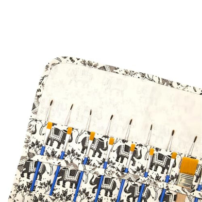 Funny live Paint Brush Holder Art Supplies, Artist Paint Brush & Storage Organizer Roll-Up Case Bag, Protect Acrylic Oil Watercolor Paintbrushes (Gray Baby Elephant 20 Slot Pockets) - color: Gray Baby Elephant 20 Slot Pockets