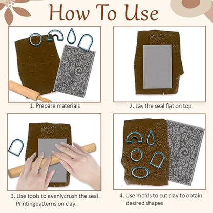 4 Pcs Bohemian Complex Flowers Pattern Polymer Clay Texture Sheet Rubber Clay Texture Mat for Polymer Clays Making Earrings Jewelry DIY Crafts, 4 × 2.5 Inch - style: Complex Flowers