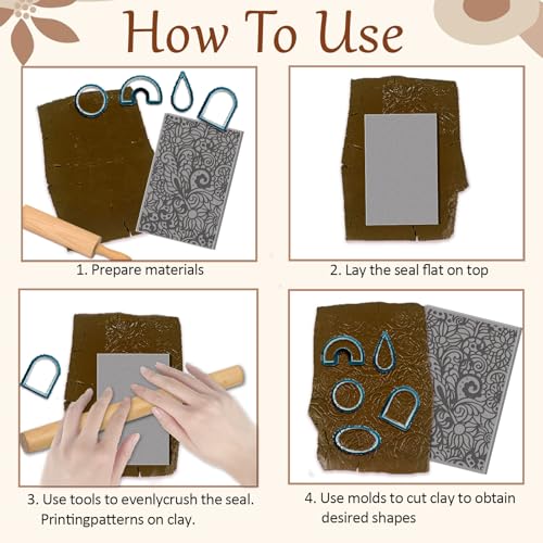 4 Pcs Bohemian Complex Flowers Pattern Polymer Clay Texture Sheet Rubber Clay Texture Mat for Polymer Clays Making Earrings Jewelry DIY Crafts, 4 × 2.5 Inch - style: Complex Flowers