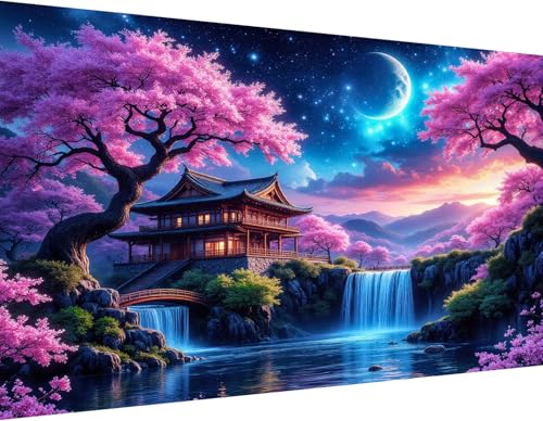 igoodom Large Diamond Painting, Large Cherry Blossoms Diamond Art Kits for Adults, Full Drill Round Big Diamond Painting, DIY Gem Art and Crafts for Home Wall Decor Gift 27.5 X 15.7inch - color: MZ1170
