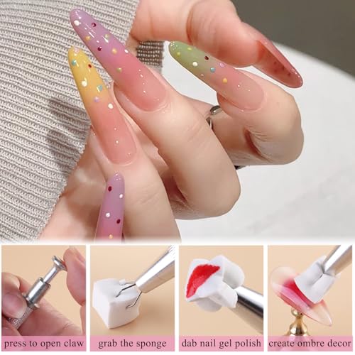 Fcozpjk 100Pcs Soft Nail Sponges for Ombre, Gradient Effect White Nail Art Sponges With Grabbing Pen 6Pcs Wedge Sponges Aura Nails Ombre Nail Brush Professional Accessories Manicure Salon Supplies - color: White2