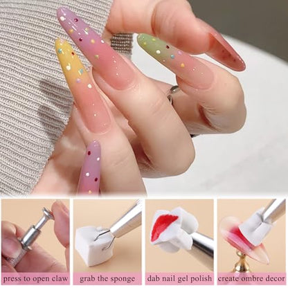 Fcozpjk 100Pcs Soft Nail Sponges for Ombre, Gradient Effect White Nail Art Sponges With Grabbing Pen 6Pcs Wedge Sponges Aura Nails Ombre Nail Brush Professional Accessories Manicure Salon Supplies - color: White2