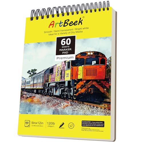 ArtBeek Marker Paper Pad, 9"x12" Alcohol Marker Paper, 60 Sheets (120lb/200gsm) Marker Sketchbook Bleedproof, Art Paper for Drawing and Painting, Sketching, Coloring, Lettering