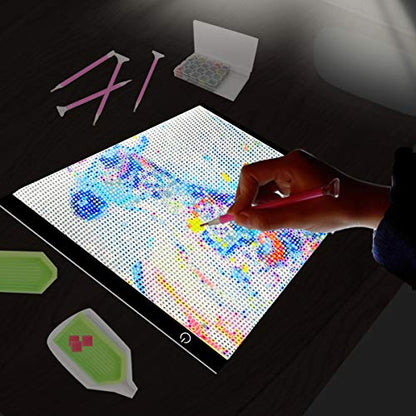 LIRUNQIU 59 Pcs Diamond Painting A4 LED Light Pad Kit | 5D Diamond Painting Accessories, Full Drill for Adults and Kids, Includes Storage Case, Pens, Stand, Pad Board, Tool Kit - size: A4 Led Pad with Tools