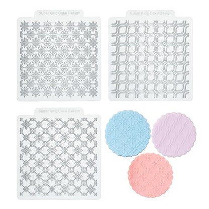 KALAIEN 3 Pack Cookie Embosser Set, Fondant Impression Mats Acrylic Embosser for Fondant Stamps, Texture Sheets for Polymer Clay, Chocolate, Cupcake Topper, Fondant Molds-Style 3 - color: Style 3