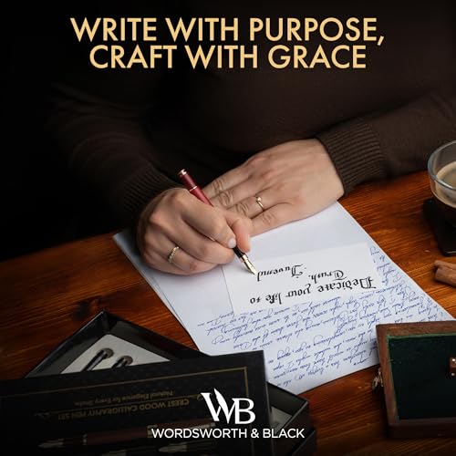 Wordsworth & Black Calligraphy Pen Gift Set, Includes Ink Bottle, 6 Cartridges, Refill Converter, 6 Replacement Nibs, Luxury Bamboo, Journaling, Smooth Writing Pens [Violet Wood] - color: Violet Wood
