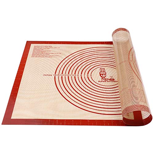Non-slip Silicone Pastry Mat Extra Large with Measurements 28''By 20'' for Silicone Baking Mat, Counter, Dough Rolling, Oven Liner,Fondant/Pie Crust By Folksy Super Kitchen Red - size: 28"L x 20"W