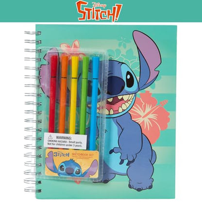 Disney Stitch Sketchbook for Kids with Washable Markers, 86 Blank Pages Spiral Bound, Turquoise - color: Stitch- Turquoise