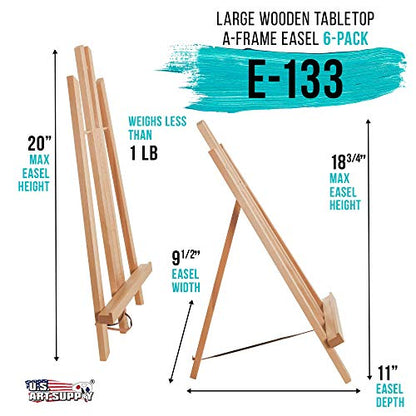 U.S. Art Supply 18" Large Tabletop Display Easel - Beechwood Artist A-Frame Display Stand, Wooden Easel for Painting, Canvas Stand, (Pack of 6) Classrooms Events Photo Picture Sign Holder - style: 18" - Pack of 6