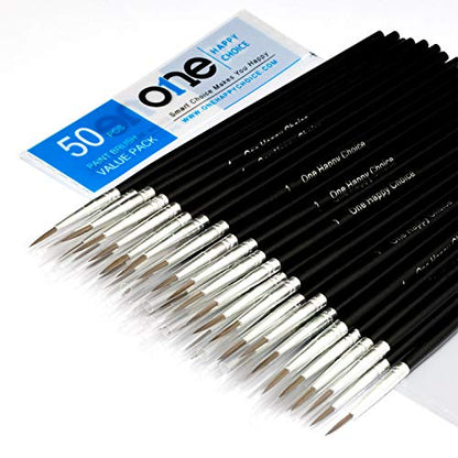 50 Pcs Pack of Synthetic Fine Detail Paint Brushes Set for Miniature, Scale Model, Art Painting in Acrylic, Oil, Watercolor - Pointed Round (Size #1 (Large)) - size: Size #1 (Large)