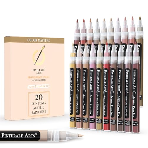 Pinturale Arts® Acrylic Paint Markers Skin Tone | Set 20 Skin Tone Paint Markers Fine Tip 0,7mm For Coloring, Ceramics, Rock Painting, Glass, Wood, Canvas, Metal