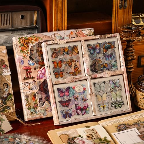 560pcs Buterfly Scrapbook Stickers Kit, Vintage Transparent Waterproof Stickers for Scrapbooking, Aesthetic Junk Journal Supplies for DIY Art Crafts, Planners, Notebook, Laptop, Cell Phone, Calendars - color: Wing of Butterfly