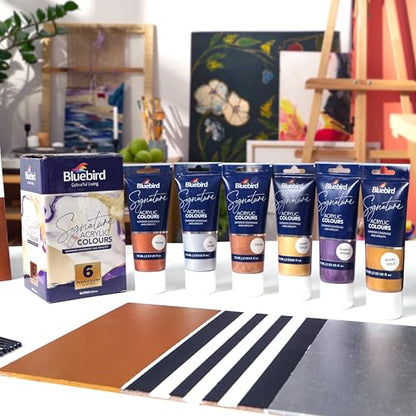 BLUEBIRD Signature Metallic Acrylic Paint Set, Pearlescent Colors, 6-Pack 2.5 Fl Oz each, Professional Acrylic Paints For Professionals, Adults, & Artists - color: Pearlescent