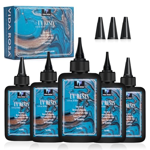 VIDA ROSA 500g UV Resin Upgraded Low Viscosity and Low Shrinkage Kit with High Gloss,Hardness and Fast Curing Epoxy Resin for Casting Coating DIY Crafts Jewelry Making and Bracelets - color: Low viscosity 5*100g