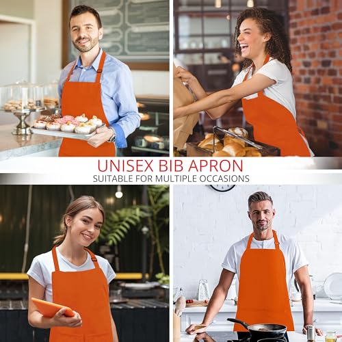 Utopia Kitchen 10 Pack Bib Apron Adjustable with 2 Pockets, Water and Oil Resistant, Cooking Kitchen Chef Apron for Women Men - color: Orange