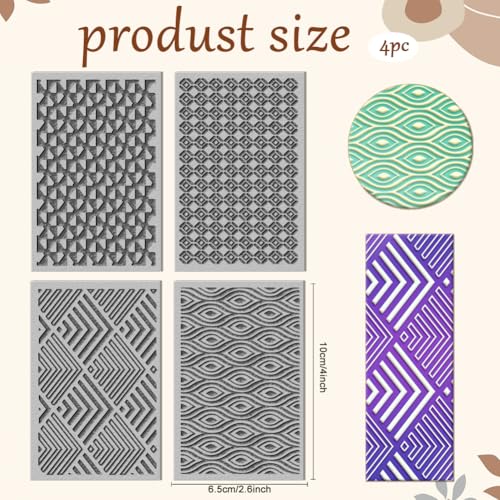 CHGCRAFT 4 Sheets Geometric Clay Texture Mat Artistic Wave Seamless Pattern Polymer Clay Texture Sheets DIY Tools for Pottery Earring Jewelry Making Stamp Engraving Machines, 4x2.6inch - style: Artistic Geometric