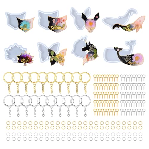 228pcs Resin Keychain Molds, UV Resin Molds for Beginner, Animal Leaf Shape Silicone Molds for Keychain Jewelry Pendant Making - color: 228pcs Animal Keychain Molds
