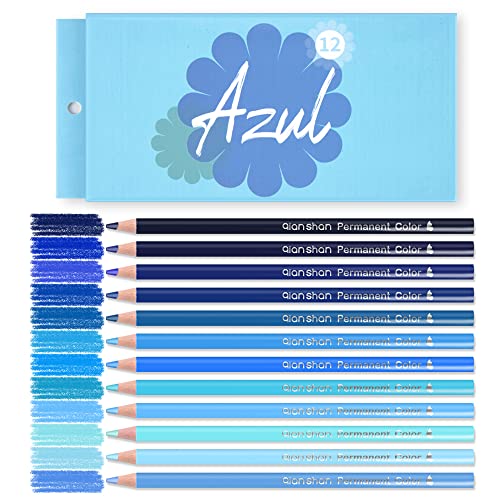 qianshan 12 Blue Colored Pencils Oil Based Pre-sharpened Wooden Colored Pencil Set for Adults Coloring Books Drawing Sketching Art Supplies, No Duplicates - color: 12 blue pencils