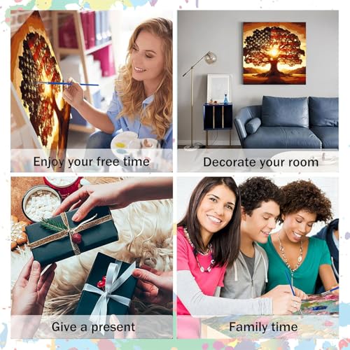 GOUOYANA Paint by Numbers for Adults and Kids Beginner, Tree of Life Painting by Number Kits On Canvas, Number Artist Paint by Number Kit DIY Oil Painting Acrylic Paints, Home Wall Decor Gift 12X16in