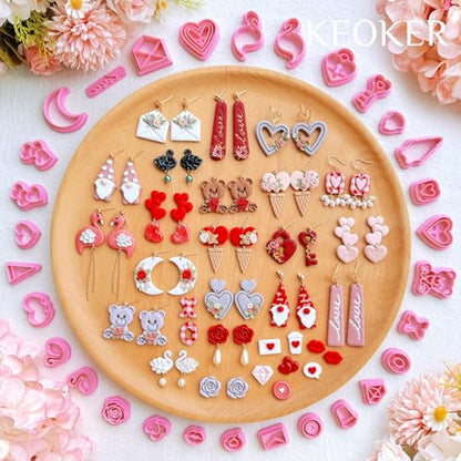 Keoker Valentines Polymer Clay Cutters for Earrings Making, 30 Shapes Valentines Clay Cutters for Polymer Clay Jewelry - color: A+B+C color