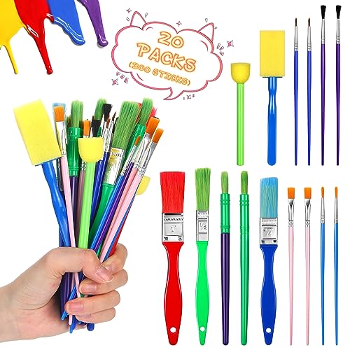 Lincia 300 Pcs All Purpose Paint Brush Set Bulk for Acrylic and Washable Paints, Easy to Clean and Hold, Round and Flat Kids Brushes, Great with Watercolors