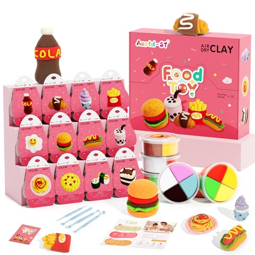 Air Dry Clay Kit - Food Toy Theme, Modeling Clay for Kids, DIY Magic Clay with Tools and Tutorials, 12 Boxes Molding Clay, Ultra Light, Soft & Non-Sticky, Arts and Crafts Gift for Kids - color: Food Toy Theme