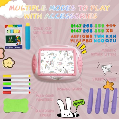 MAYESAR Magnetic Drawing Board for Toddlers 1-3, Double-Sided Toddler Art Easel with Magnetic Letters and Numbers, Chalkboard Learning Toy Gift for 1-3 Year Old Girls, Pink - color: Pink Red