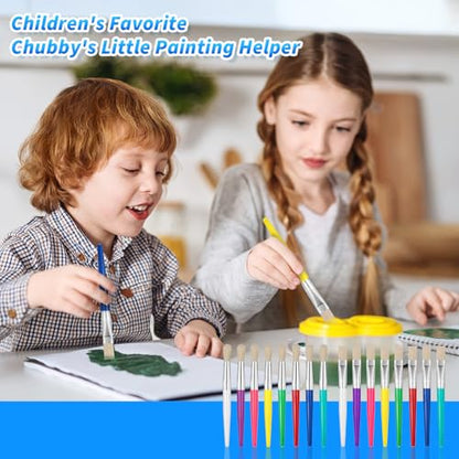 64 PCS Paint Brushes Kids Sets, Toddler Paint Brushes Colorful Washable Round and Flat Kids Brush for Daycare School Classroom Halloween Easter Egg, Face Painting, Acrylic, Oil or Watercolor