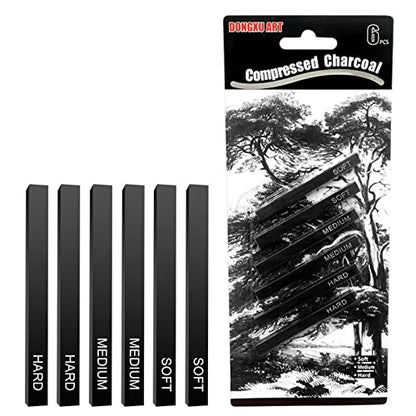 Charcoal Sticks Black Pencil Compressed for Beginners Art Students Amateurs Painter 2 Soft Hard Art Supplies Sketch Kits Tools