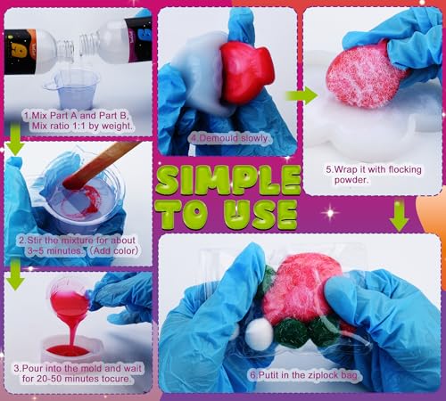 Liquid Silicone for Taba Squishy Kit 36oz, 1:1 AB Super Soft Silicone, Bubble-Free Fast Cure, DIY Squishy Making Kit with 5 Molds (Cat Paw, 2×Hamster, Bear, Taiyaki), Stress Relief Gift for Beginners - color: 36oz