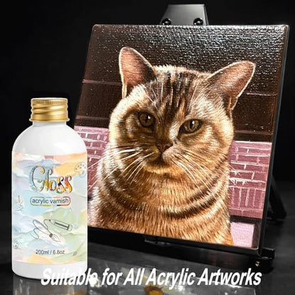 EIGTWEN Gloss Varnish for Acrylic Painting, 200ml Clear Acrylic Varnish Gloss Keeps Paintings from Yellowing, Cracking, Maintains Permanent Color - size: gloss