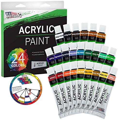 U.S. Art Supply 24 Color Professional Acrylic Paint Set in 12ml Tubes - Art Painting Supplies for Adults, Artists, Students, Beginners - Canvas Portrait Paintings - size: 24 Count (Pack of 1)