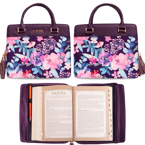 Christian Art Gifts Women's Fashion Bible Cover Purse Style Blessed, Purple Floral Faux Leather, Medium - size: Medium